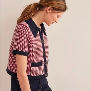 NWT Boden Short Sleeve Cropped Cardigan Sweater XS S Small